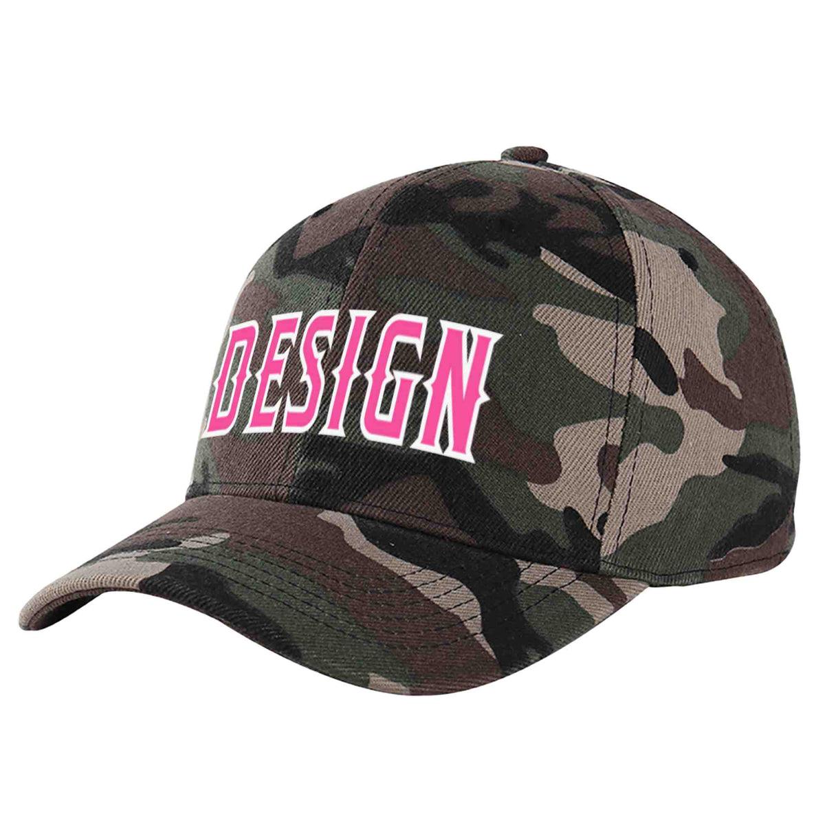 Custom Camo Pink-White Curved Eaves Sport Design Baseball Cap