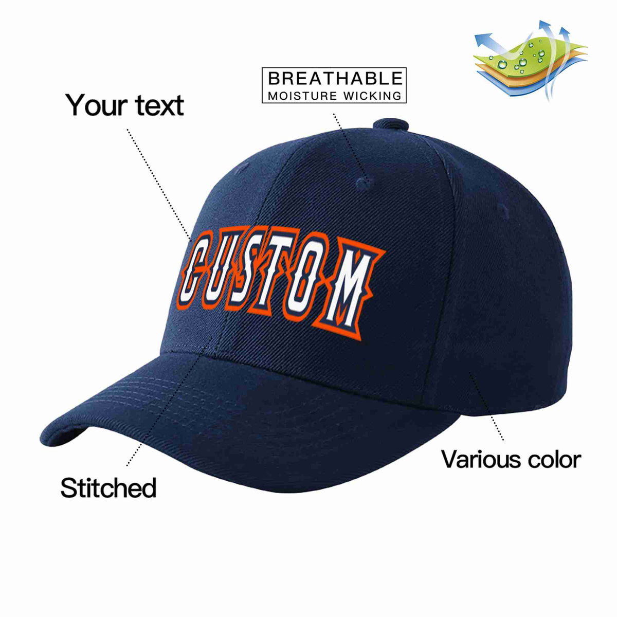 Custom Navy Gold-Navy Curved Eaves Sport Baseball Cap Design for Men/Women/Youth