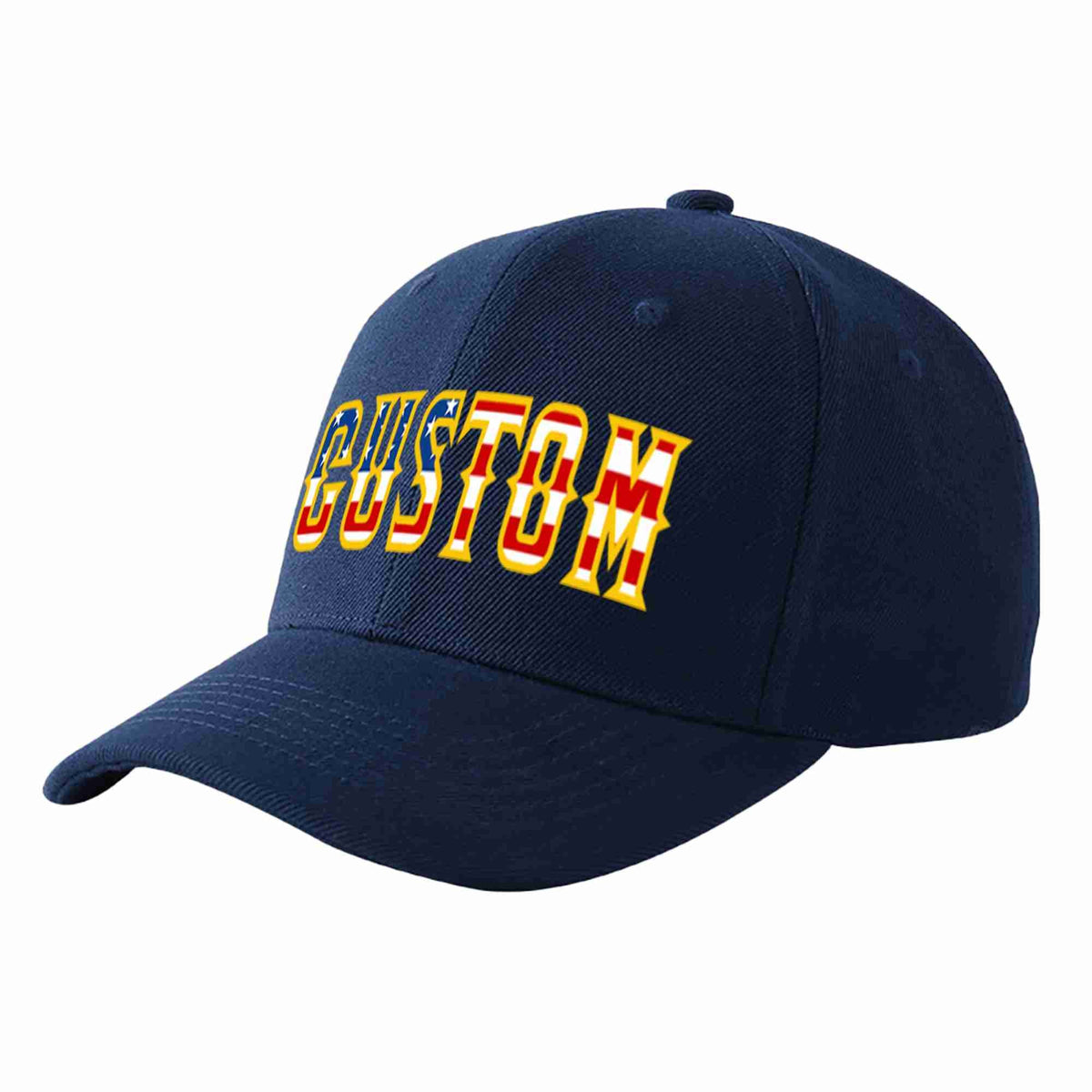 Custom Navy Vintage USA Flag-Gold Curved Eaves Sport Baseball Cap Design for Men/Women/Youth
