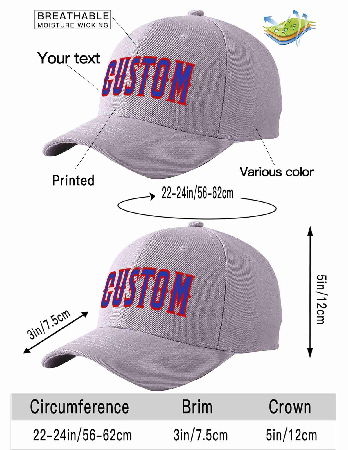 Custom Gray Royal-Red Curved Eaves Sport Baseball Cap Design for Men/Women/Youth