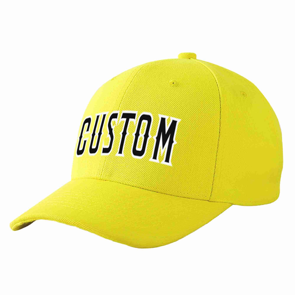 Custom Yellow Black-White Curved Eaves Sport Baseball Cap Design for Men/Women/Youth