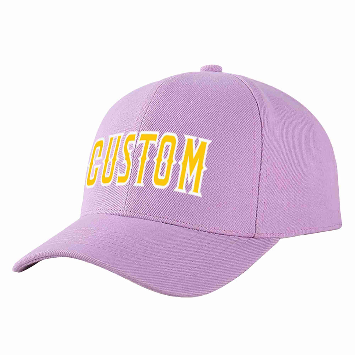 Custom Light Purple Gold-White Curved Eaves Sport Baseball Cap Design for Men/Women/Youth