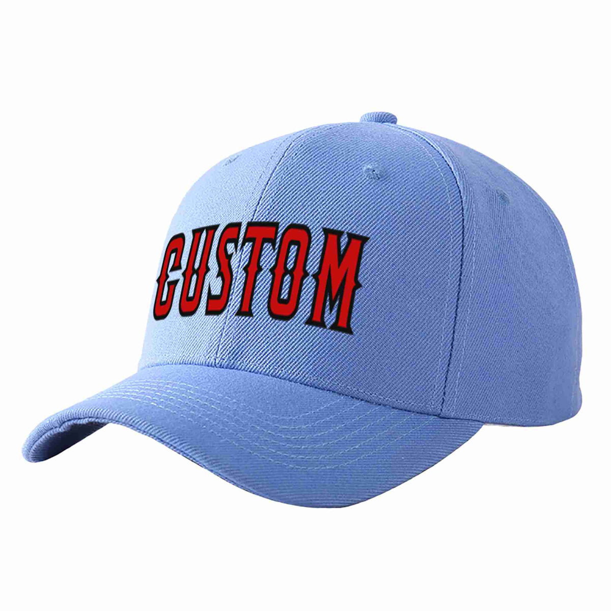 Custom Sky Blue Red-Black Curved Eaves Sport Baseball Cap Design for Men/Women/Youth