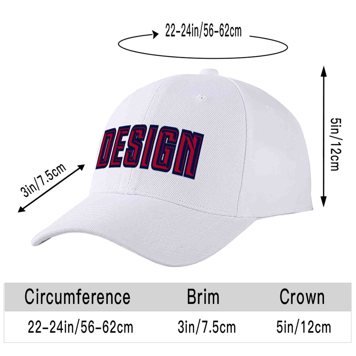 Custom White Red-Navy Curved Eaves Sport Design Baseball Cap