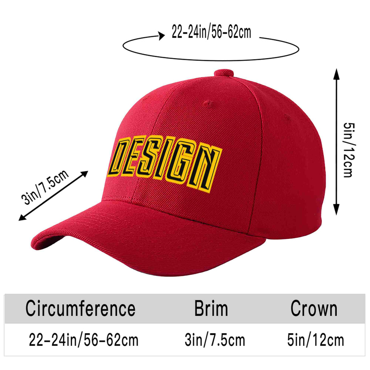 Custom Red Black-Gold Curved Eaves Sport Design Baseball Cap