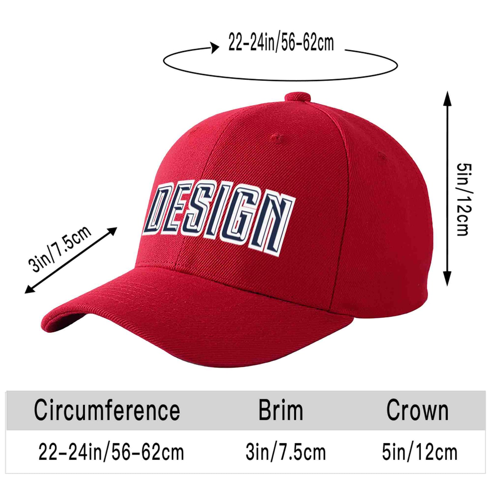 Custom Red Navy-White Curved Eaves Sport Design Baseball Cap