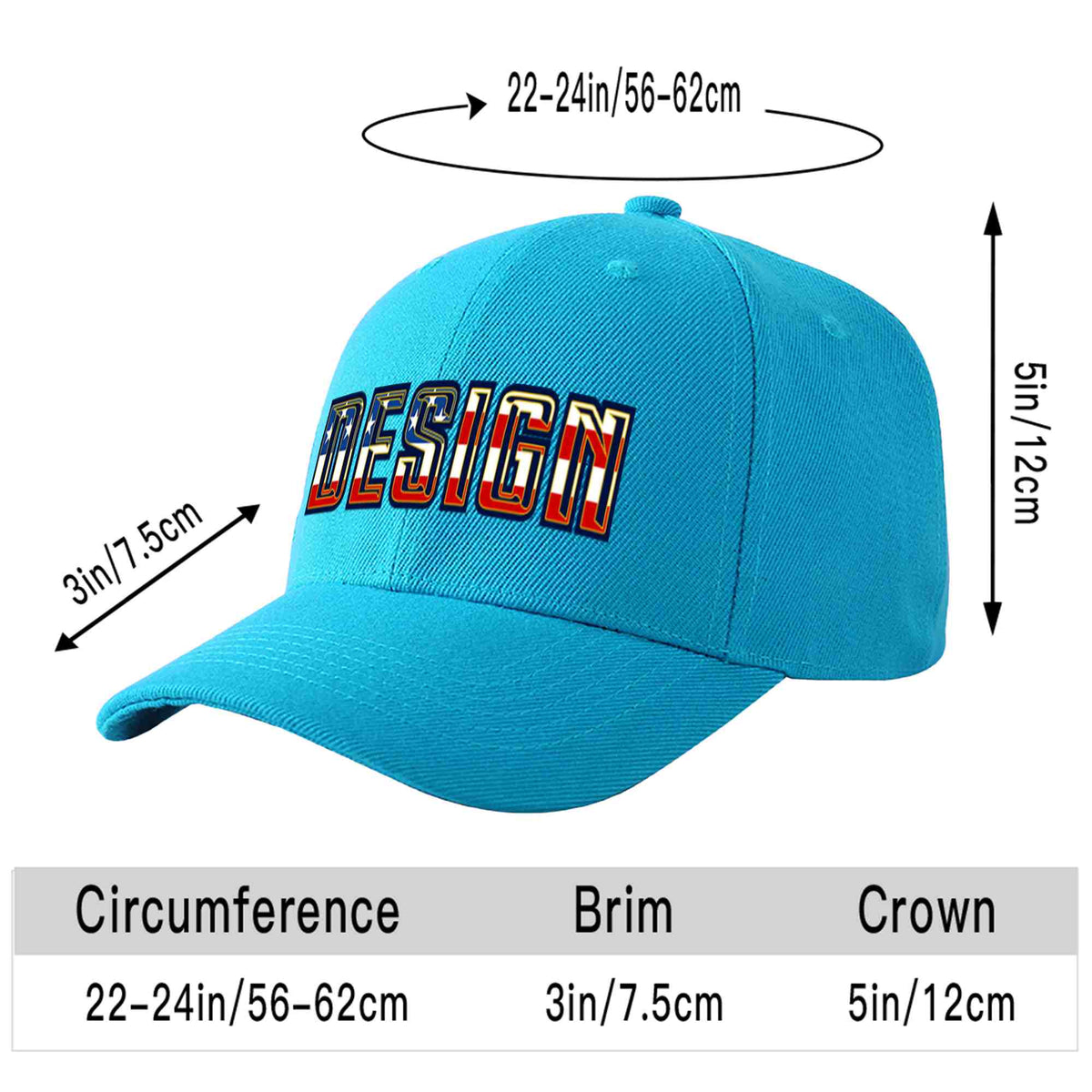 Custom Aqua Vintage USA Flag-Gold Curved Eaves Sport Design Baseball Cap