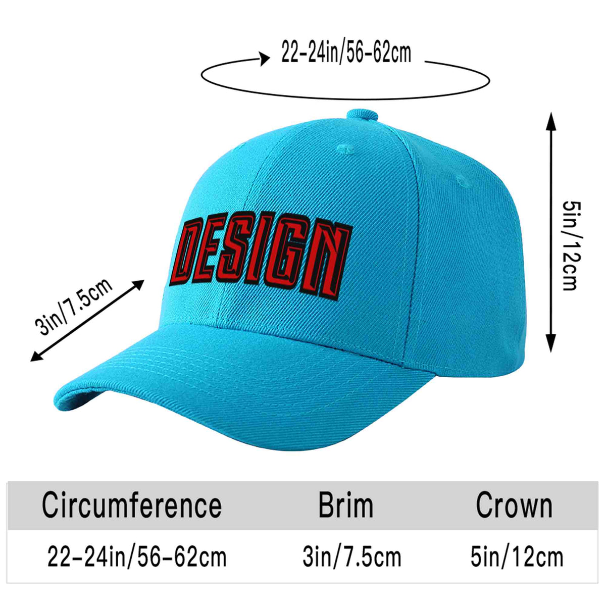 Custom Aqua Red-Black Curved Eaves Sport Design Baseball Cap