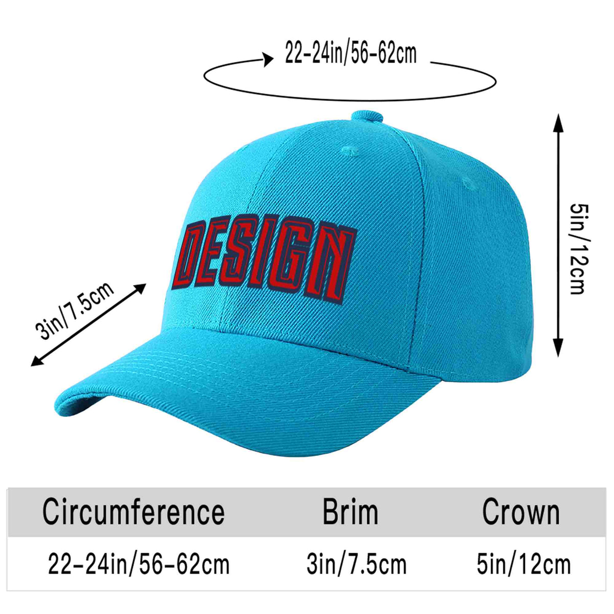 Custom Aqua Red-Navy Curved Eaves Sport Design Baseball Cap