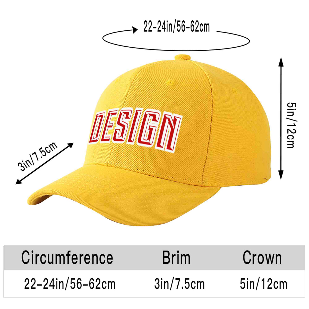 Custom Gold Red-White Curved Eaves Sport Design Baseball Cap