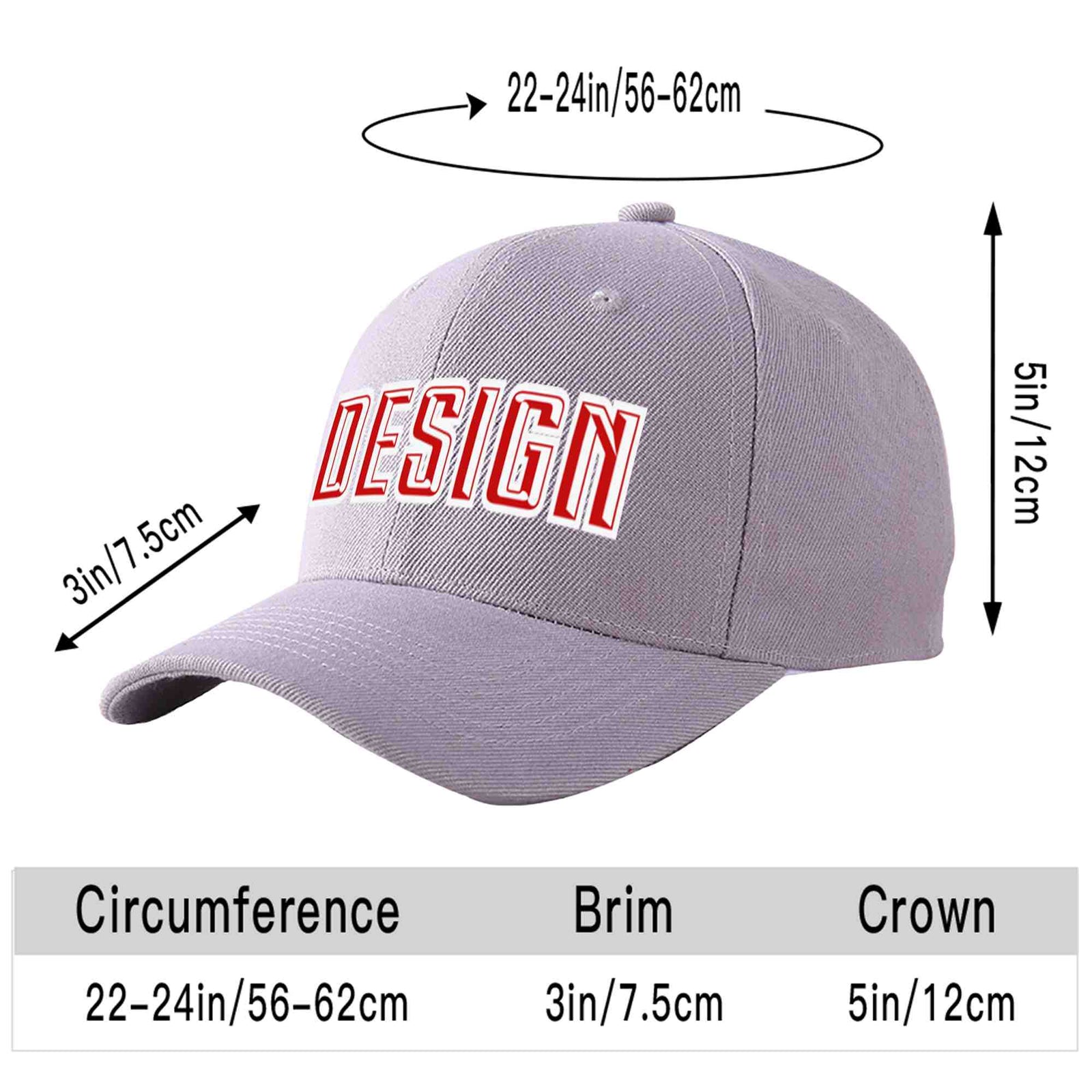 Custom Gray Red-White Curved Eaves Sport Design Baseball Cap