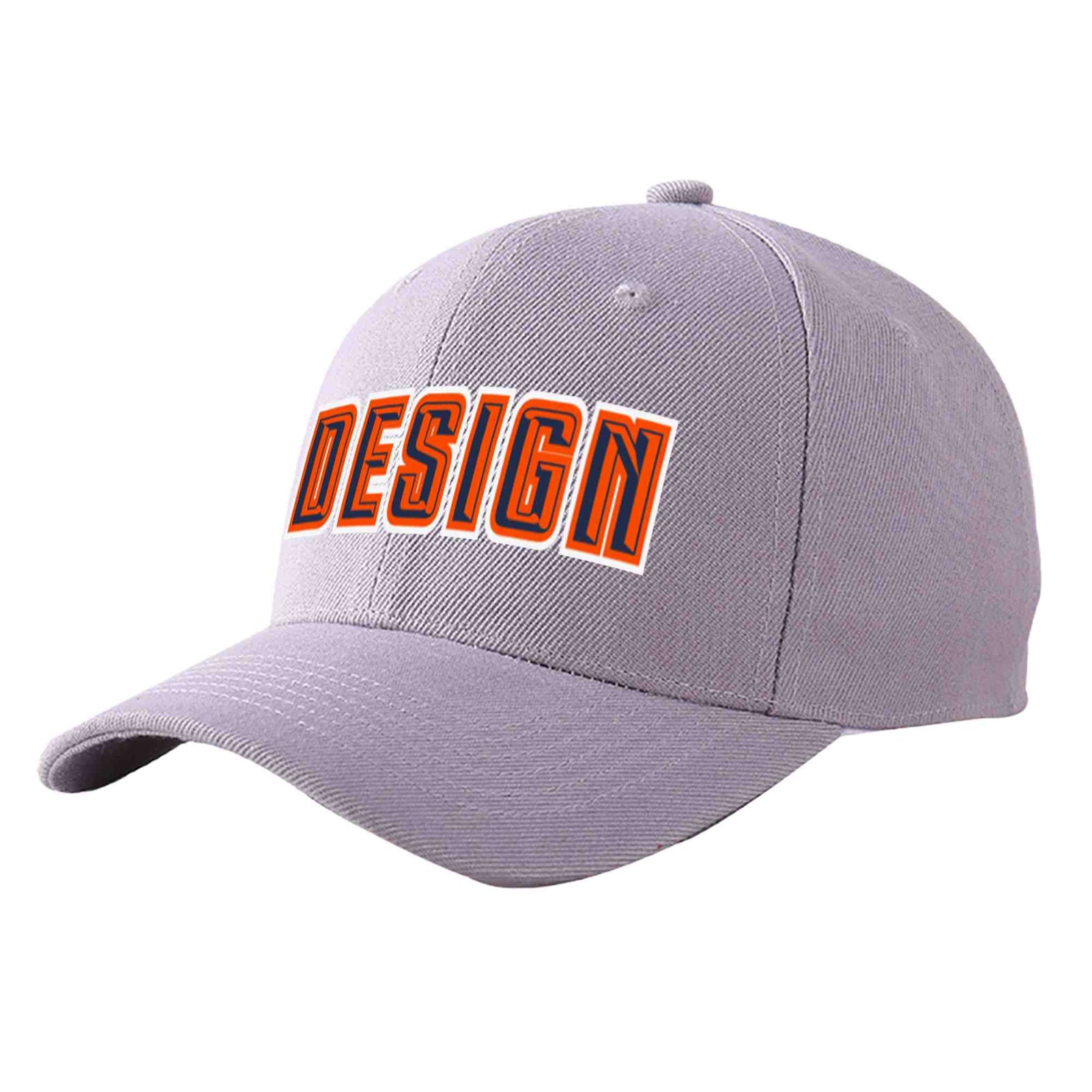 Custom Gray Navy-Orange Curved Eaves Sport Design Baseball Cap