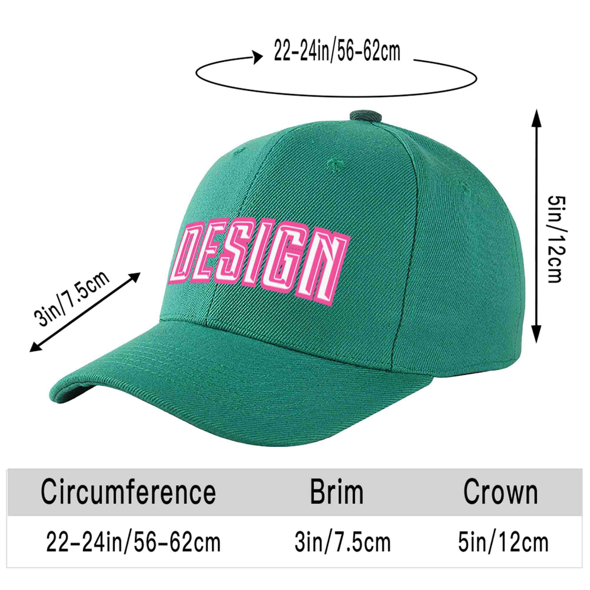 Custom Light Green White-Pink Curved Eaves Sport Design Baseball Cap