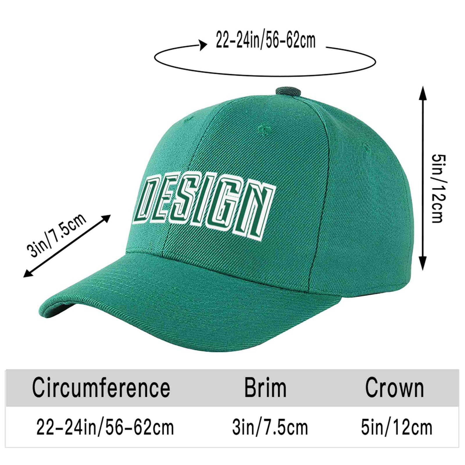 Custom Light Green Kelly Green-White Curved Eaves Sport Design Baseball Cap