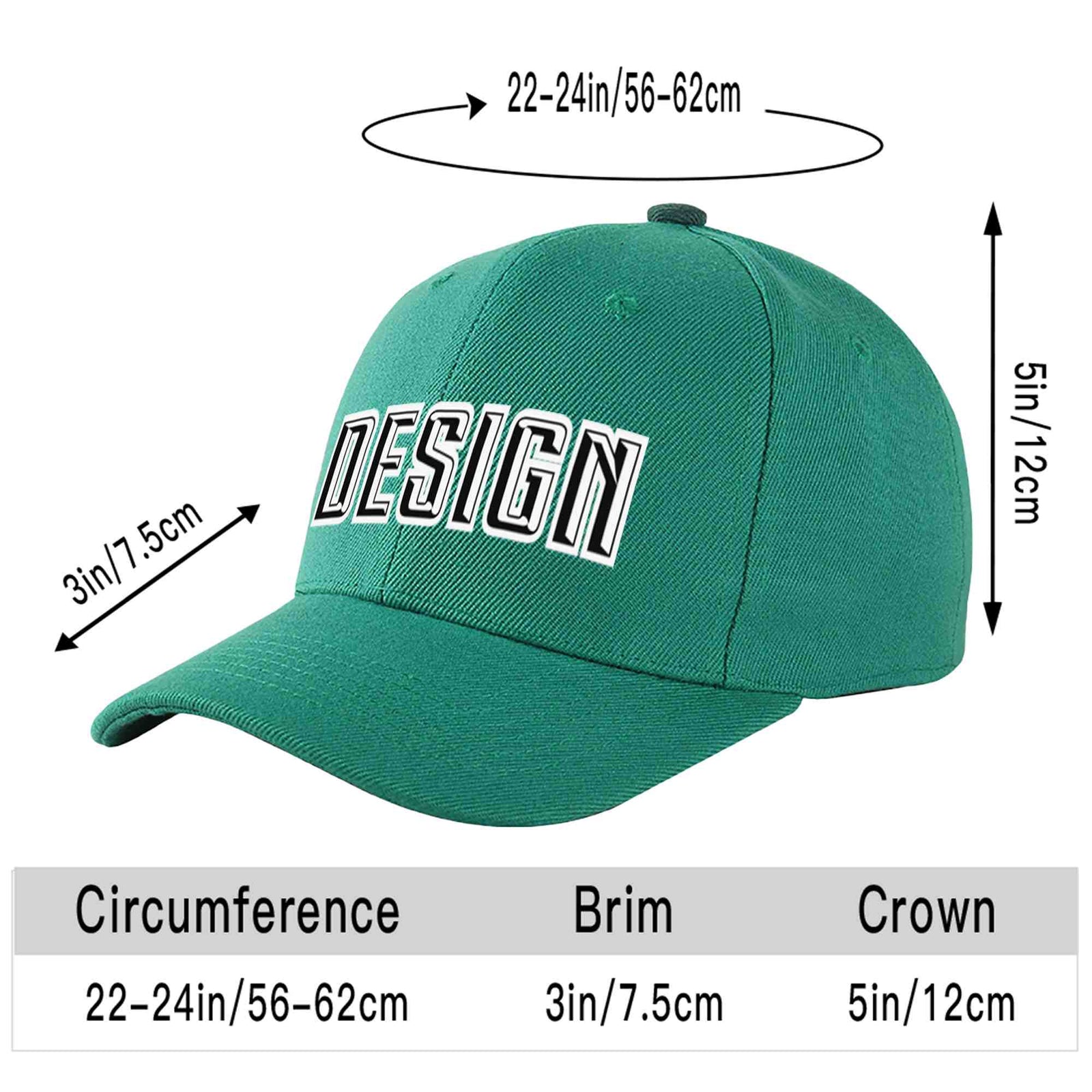 Custom Light Green Black-White Curved Eaves Sport Design Baseball Cap