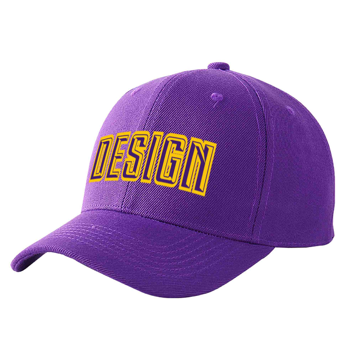 Custom Purple Purple-Gold Curved Eaves Sport Design Baseball Cap