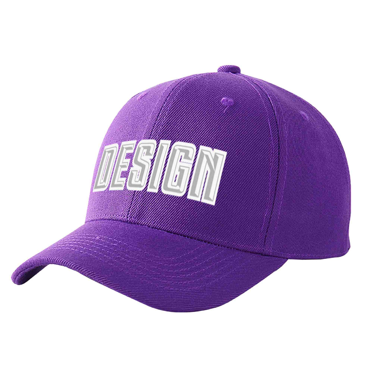 Custom Purple Gray-White Curved Eaves Sport Design Baseball Cap