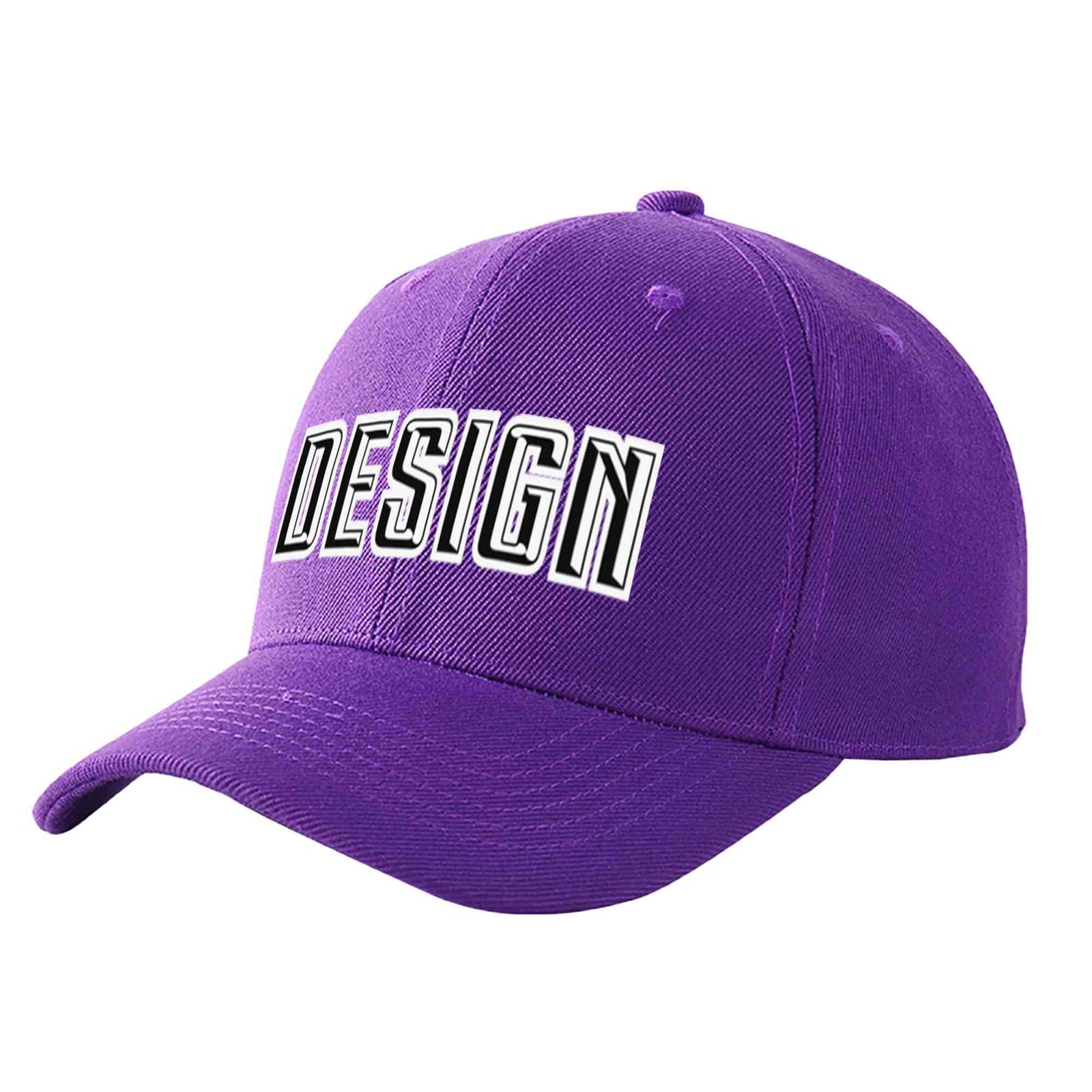 Custom Purple Black-White Curved Eaves Sport Design Baseball Cap