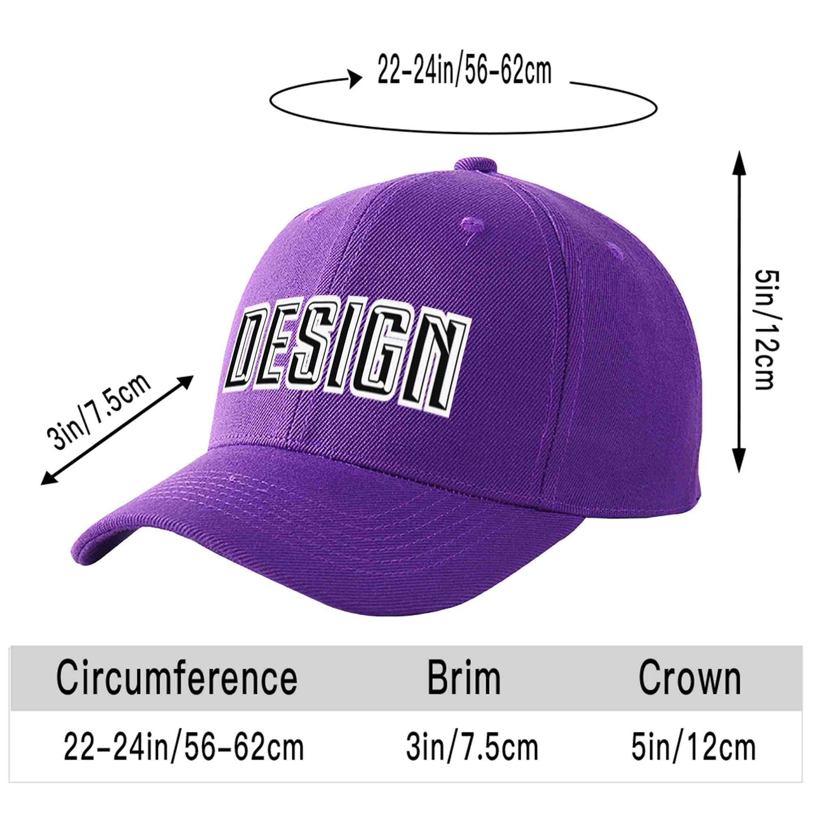 Custom Purple Black-White Curved Eaves Sport Design Baseball Cap