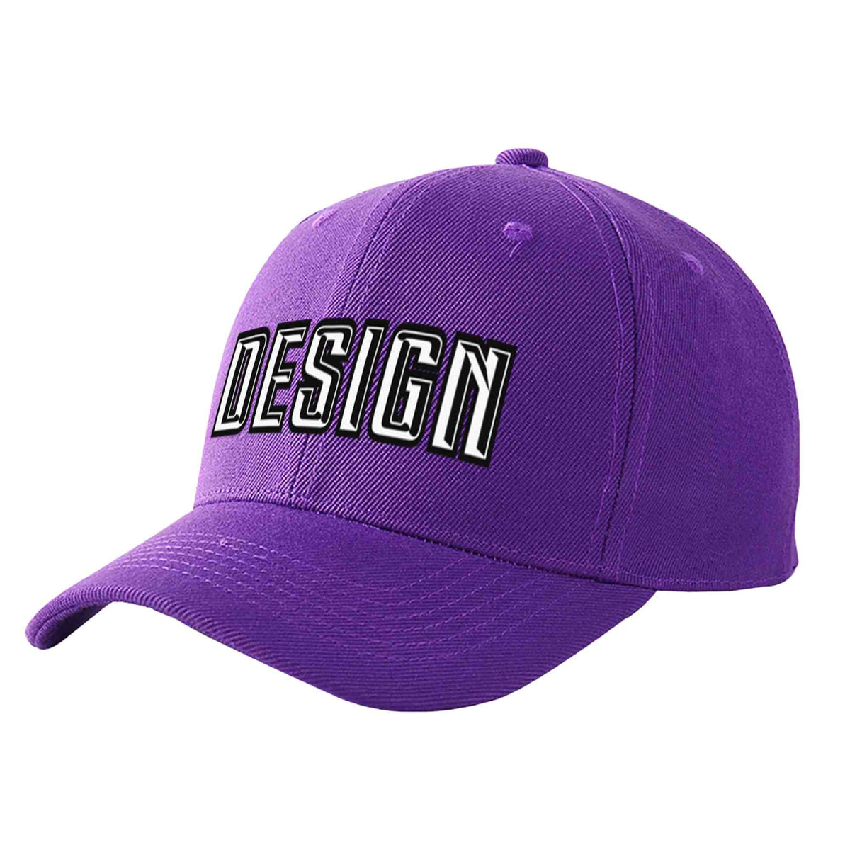 Custom Purple White-Black Curved Eaves Sport Design Baseball Cap