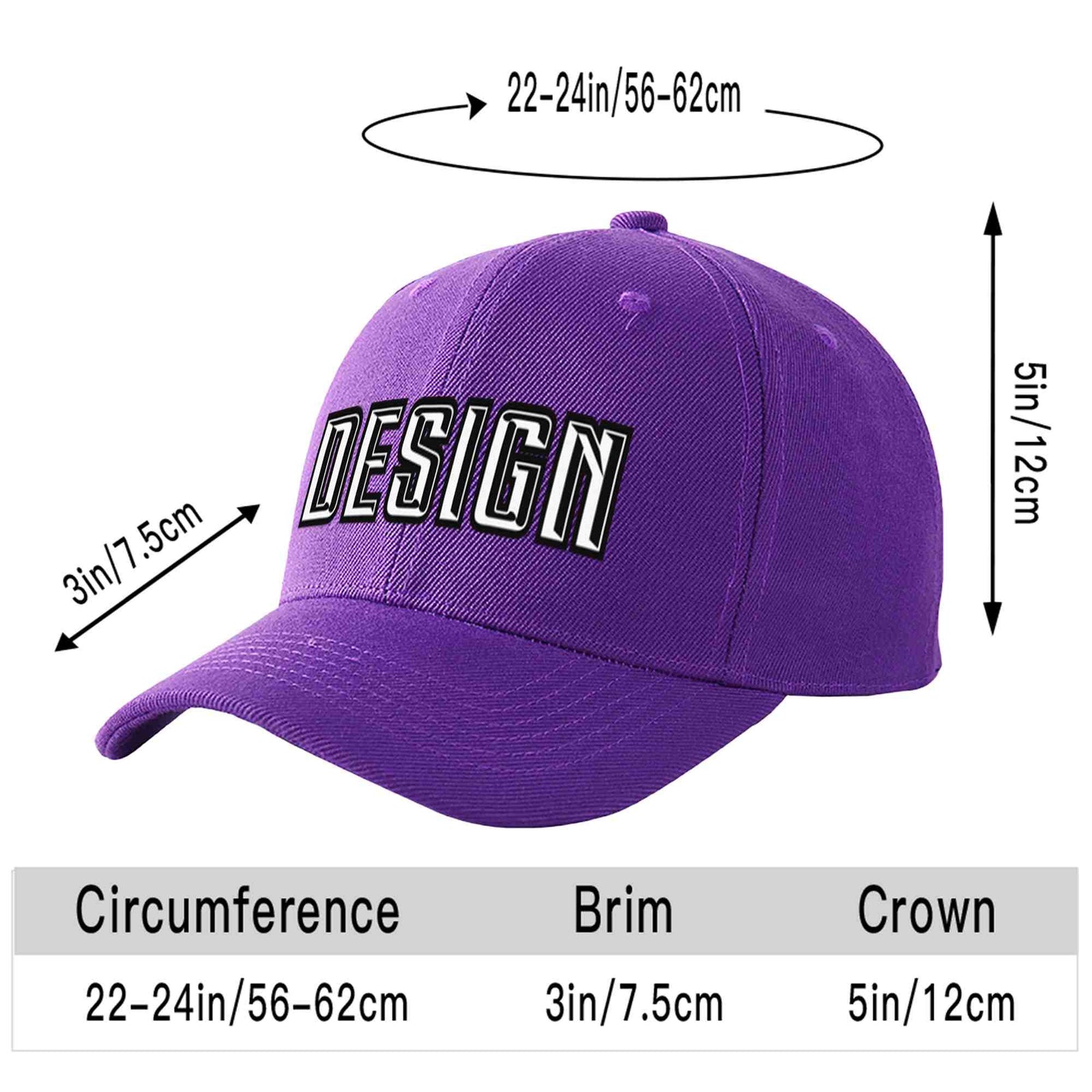 Custom Purple White-Black Curved Eaves Sport Design Baseball Cap