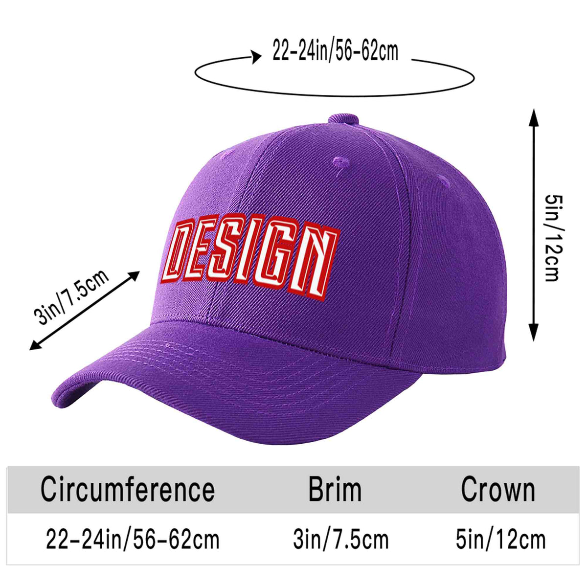 Custom Purple White-Red Curved Eaves Sport Design Baseball Cap