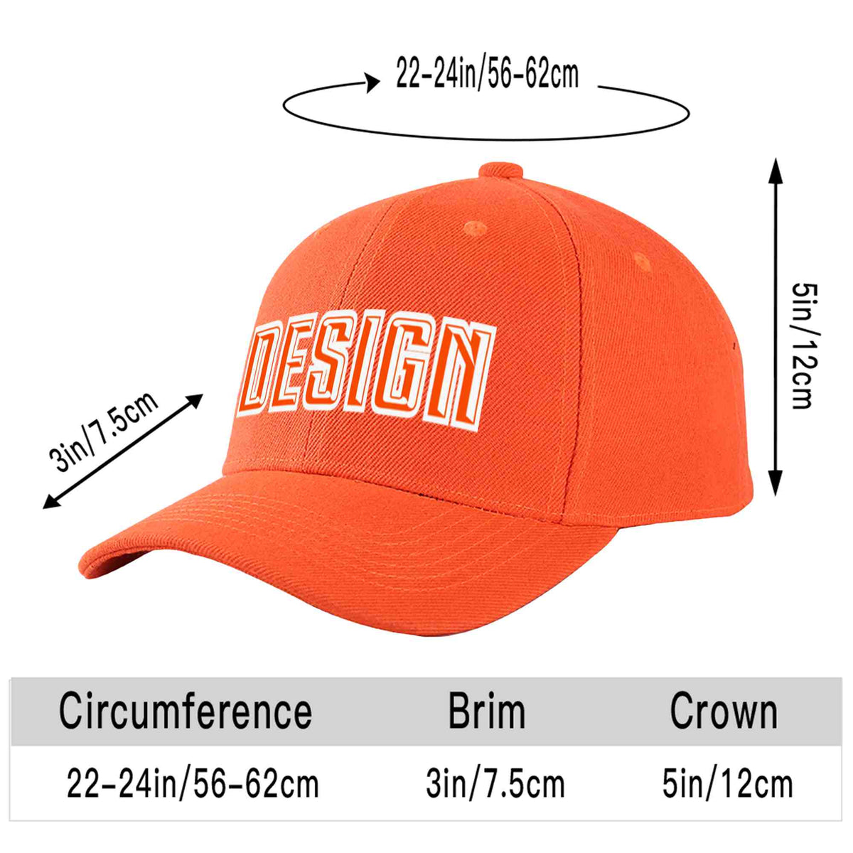 Custom Tangerine Orange-White Curved Eaves Sport Design Baseball Cap