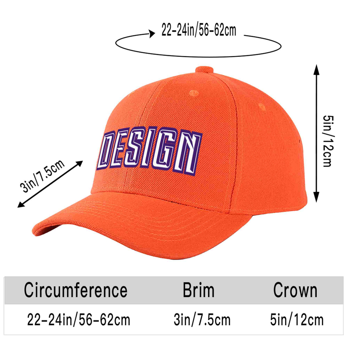 Custom Tangerine White-Purple Curved Eaves Sport Design Baseball Cap