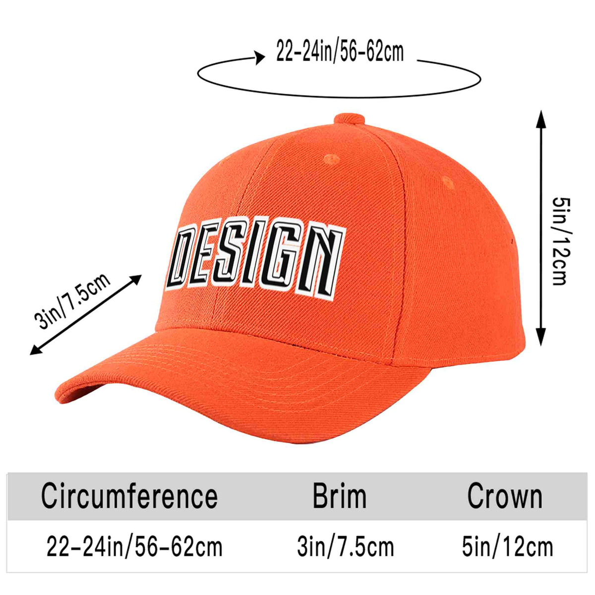 Custom Tangerine Black-White Curved Eaves Sport Design Baseball Cap
