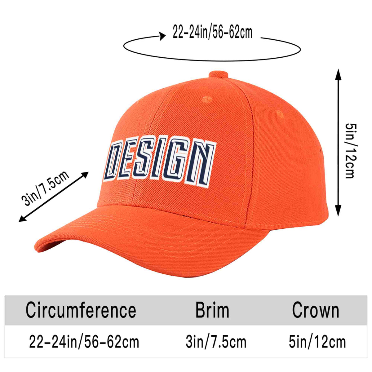 Custom Tangerine Navy-White Curved Eaves Sport Design Baseball Cap