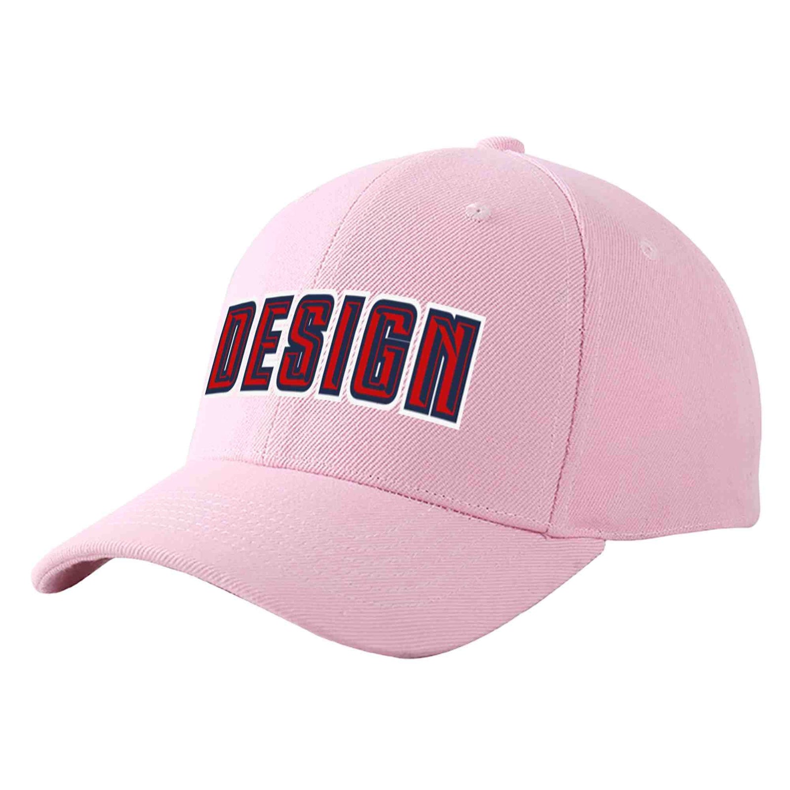 Custom Pink Red-Navy Curved Eaves Sport Design Baseball Cap