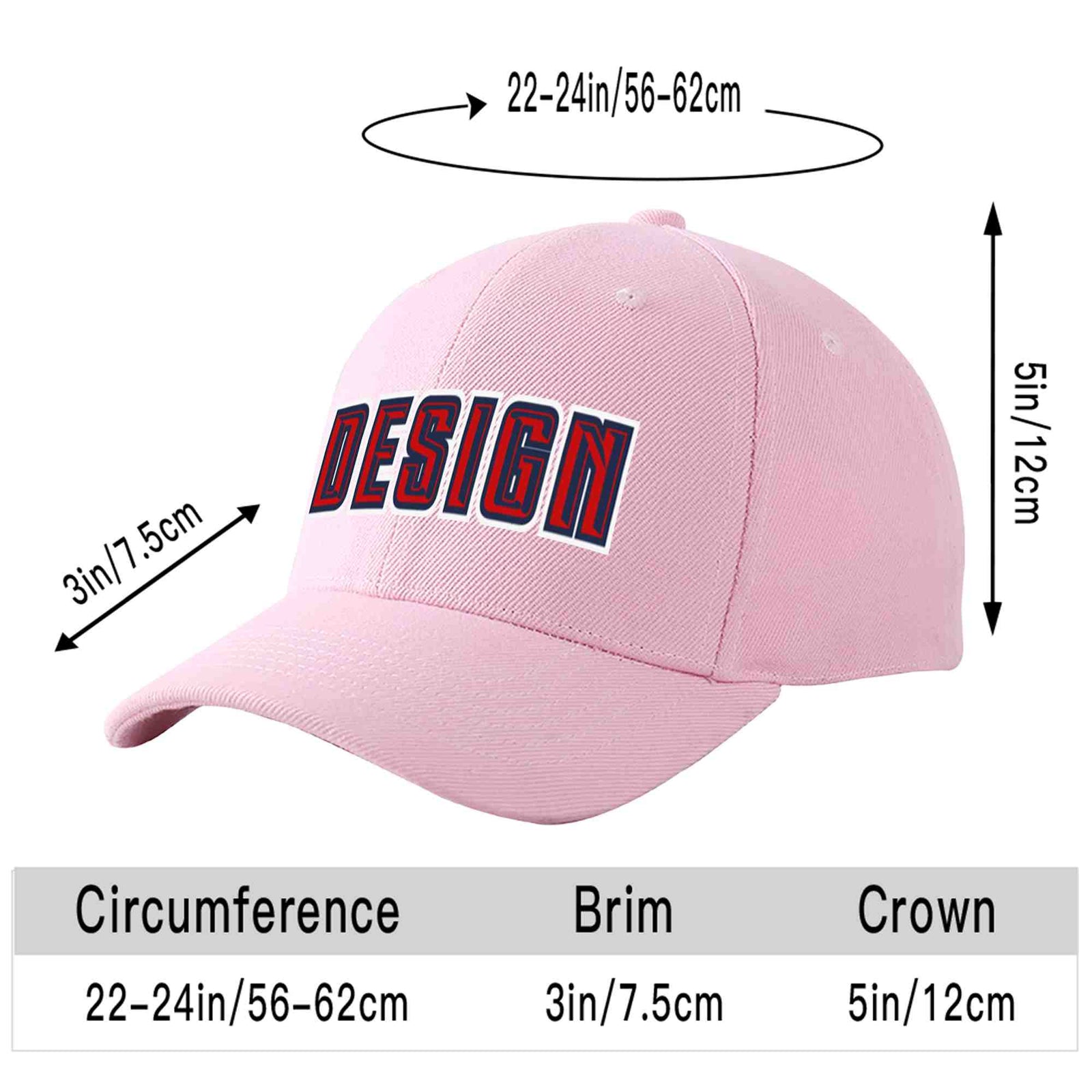 Custom Pink Red-Navy Curved Eaves Sport Design Baseball Cap