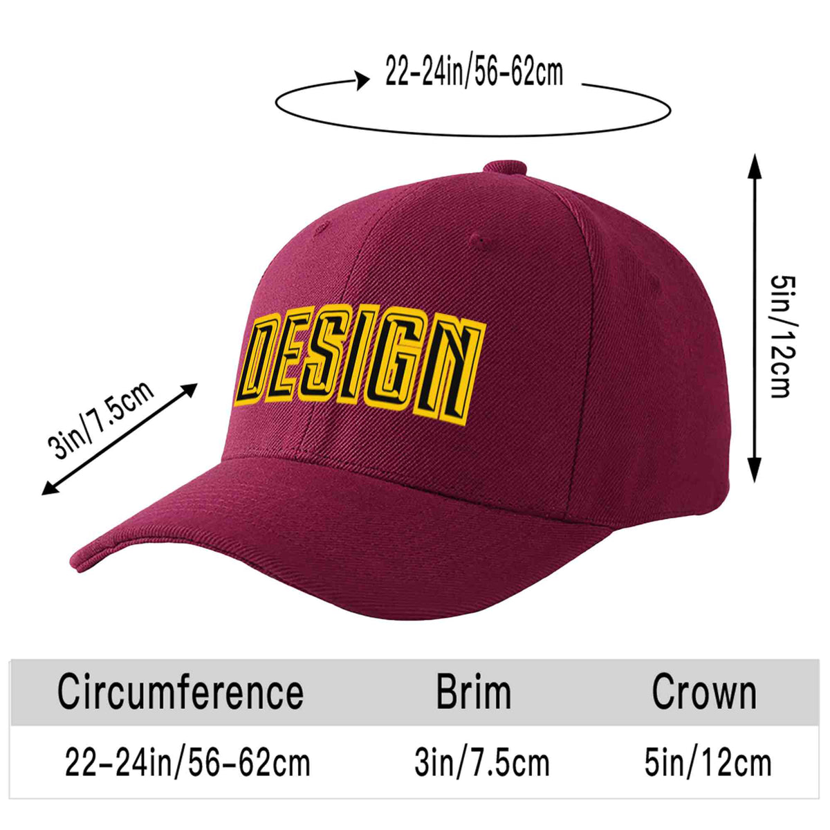 Custom Red Wine Black-Gold Curved Eaves Sport Design Baseball Cap