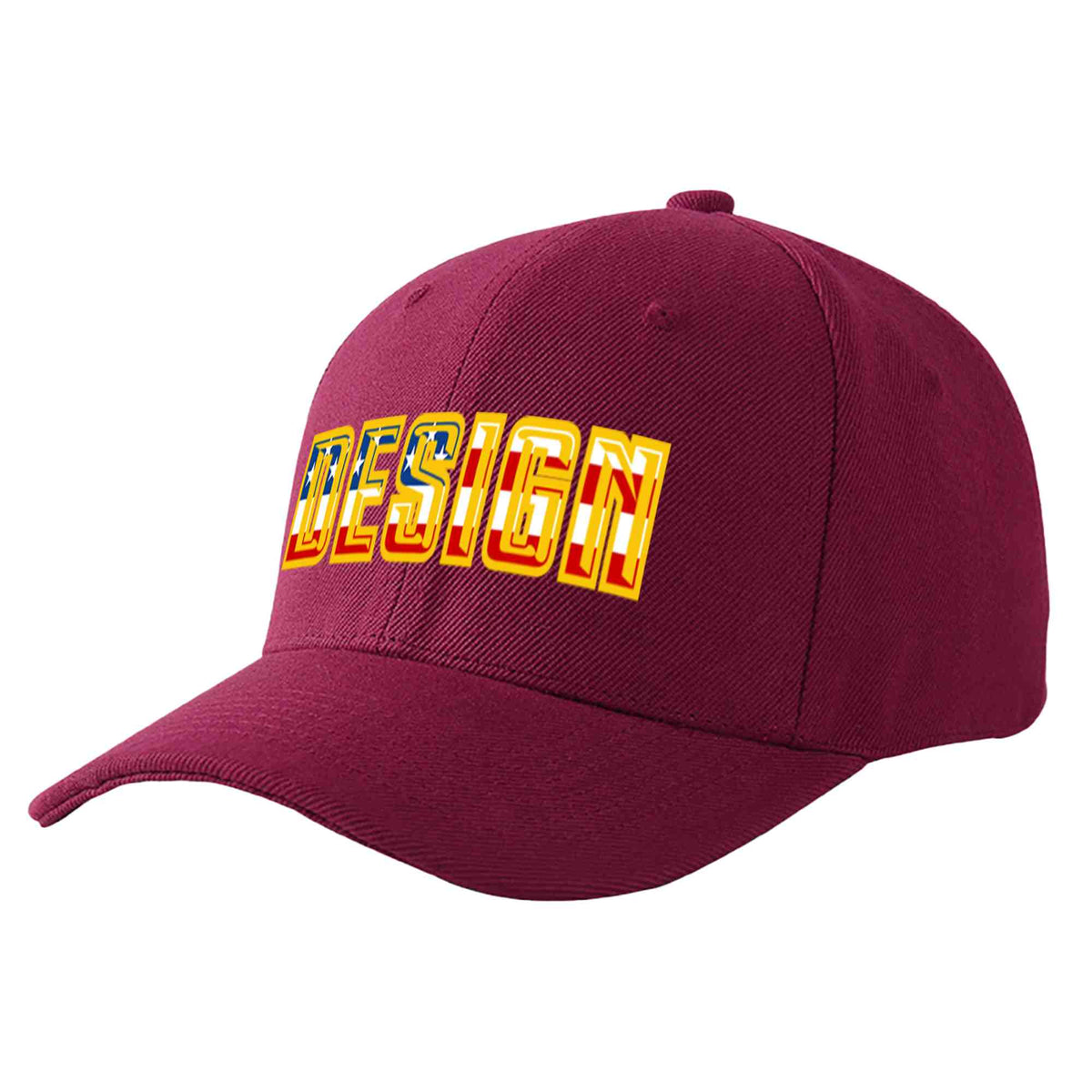 Custom Red Wine Vintage USA Flag-Gold Curved Eaves Sport Design Baseball Cap