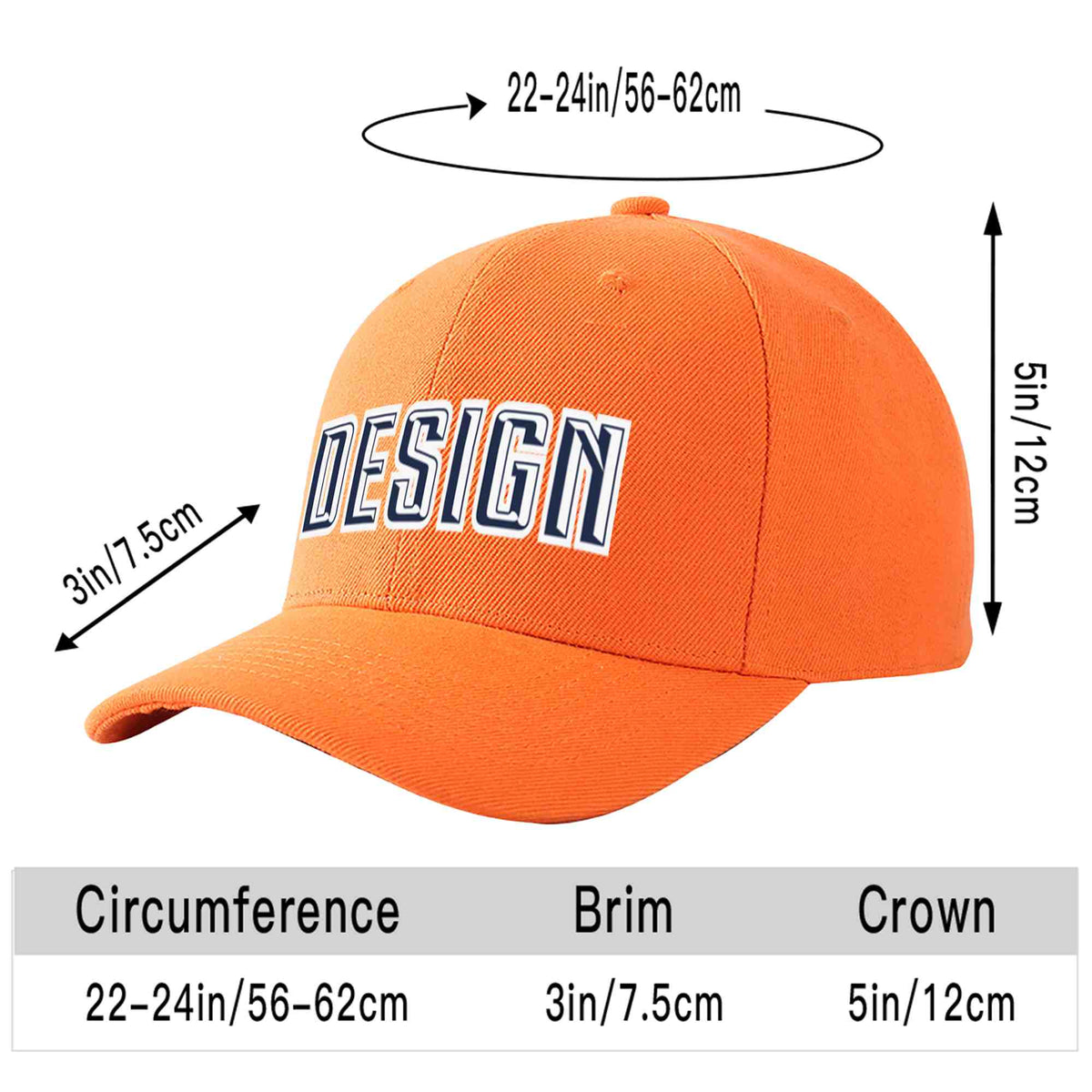 Custom Orange Navy-White Curved Eaves Sport Design Baseball Cap