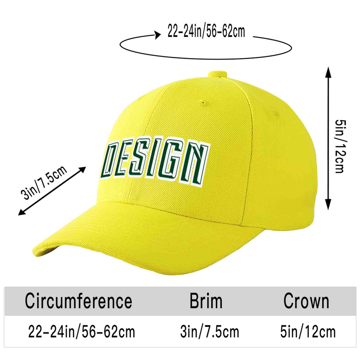 Custom Yellow Green-White Curved Eaves Sport Design Baseball Cap