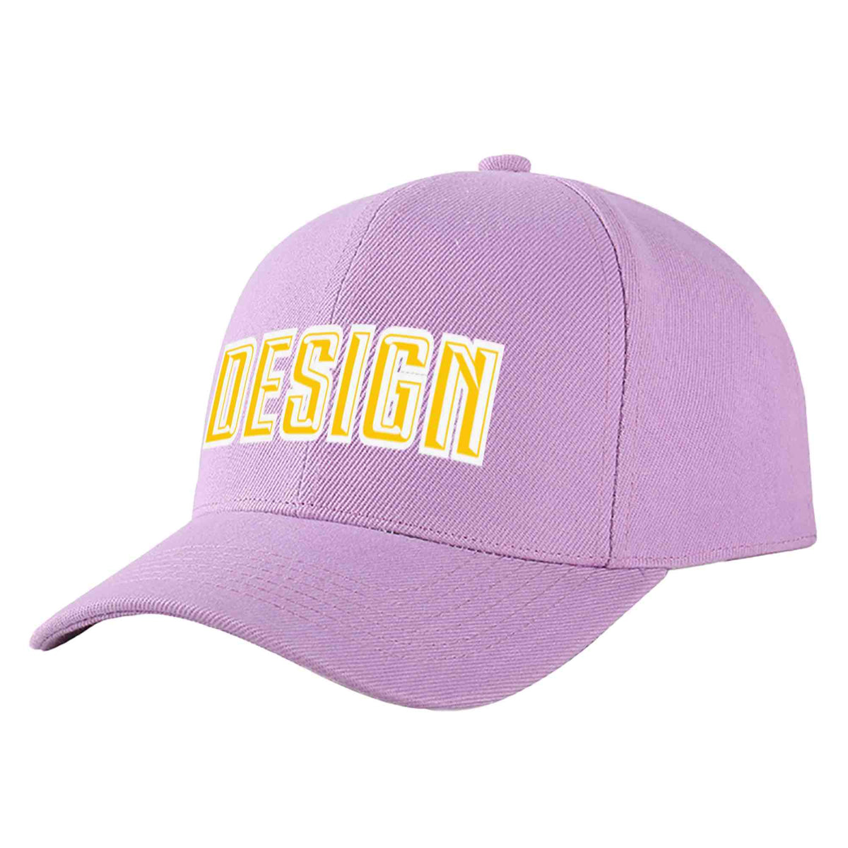Custom Light Purple Gold-White Curved Eaves Sport Design Baseball Cap