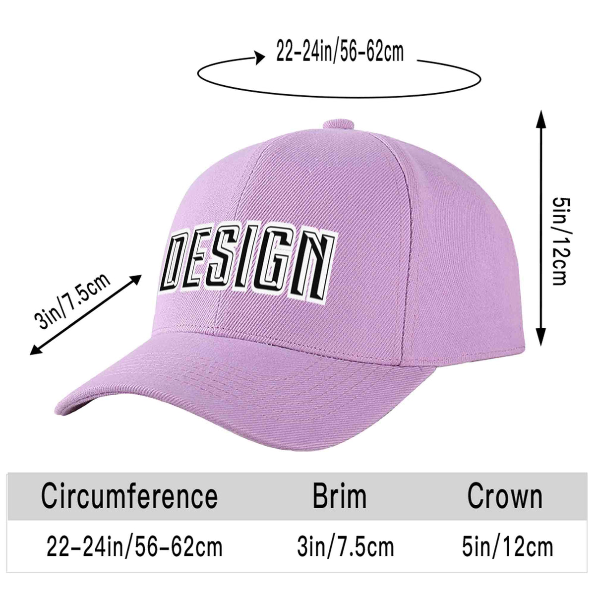 Custom Light Purple Black-White Curved Eaves Sport Design Baseball Cap