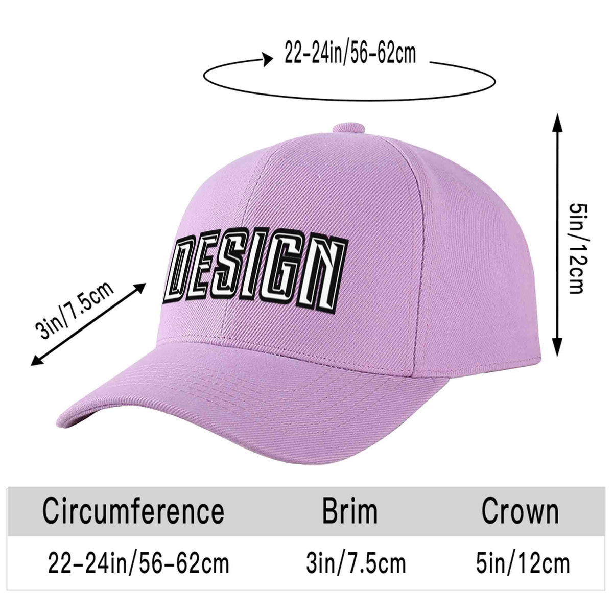 Custom Light Purple White-Black Curved Eaves Sport Design Baseball Cap