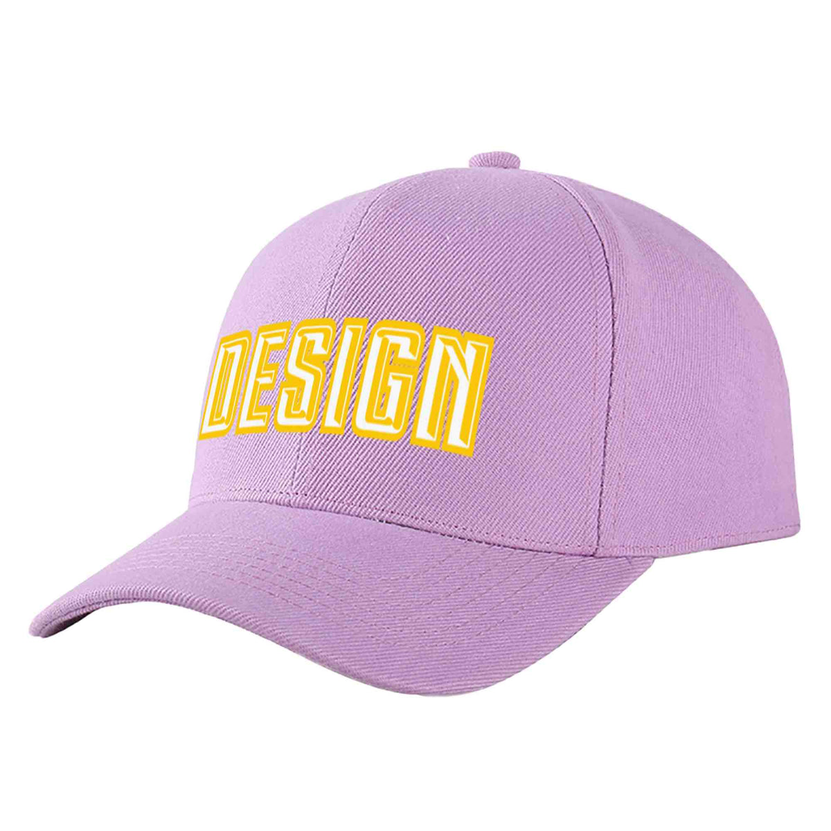 Custom Light Purple White-Gold Curved Eaves Sport Design Baseball Cap
