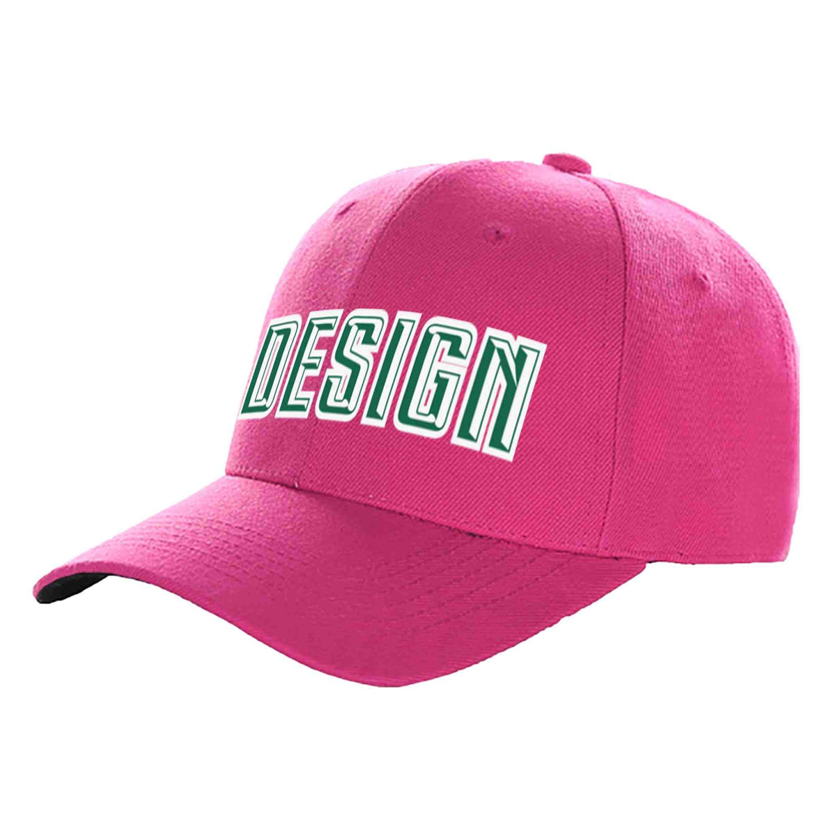 Custom Rose Red Kelly Green-White Curved Eaves Sport Design Baseball Cap