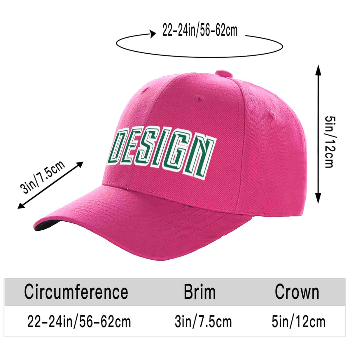 Custom Rose Red Kelly Green-White Curved Eaves Sport Design Baseball Cap