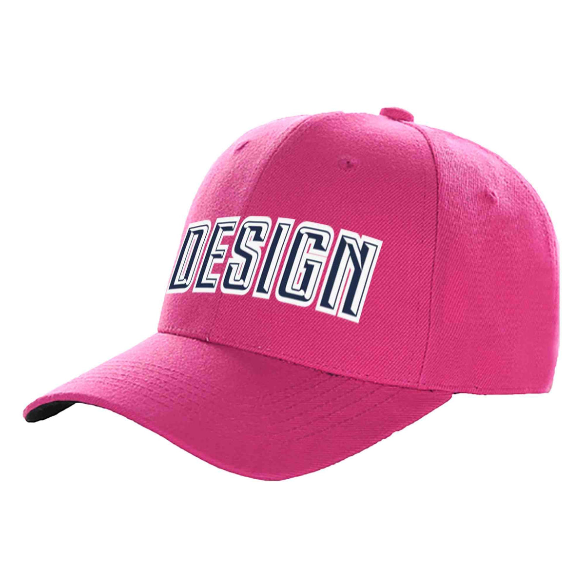 Custom Rose Red Navy-White Curved Eaves Sport Design Baseball Cap