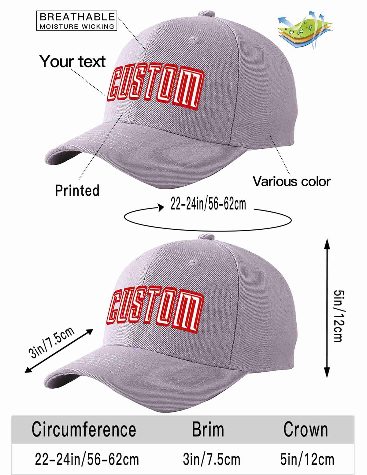 Custom Gray White-Red Curved Eaves Sport Baseball Cap Design for Men/Women/Youth