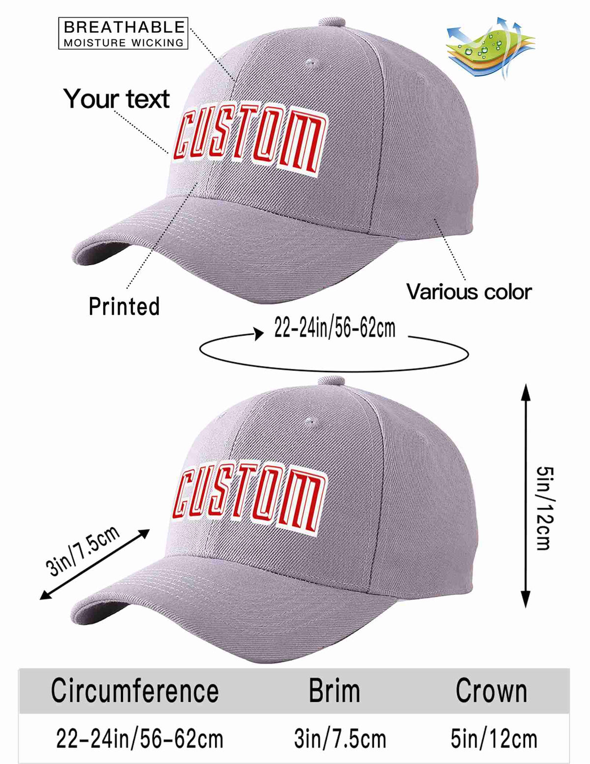 Custom Gray Red-White Curved Eaves Sport Baseball Cap Design for Men/Women/Youth