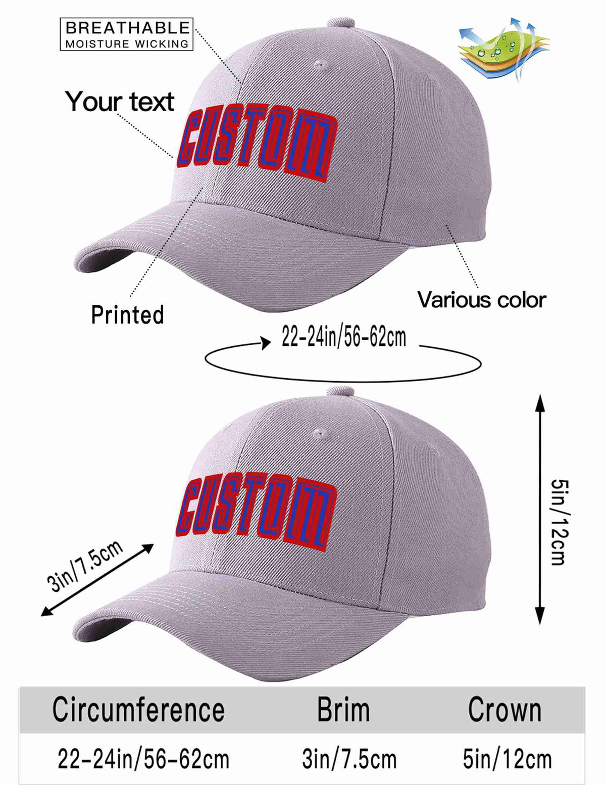 Custom Gray Royal-Red Curved Eaves Sport Baseball Cap Design for Men/Women/Youth