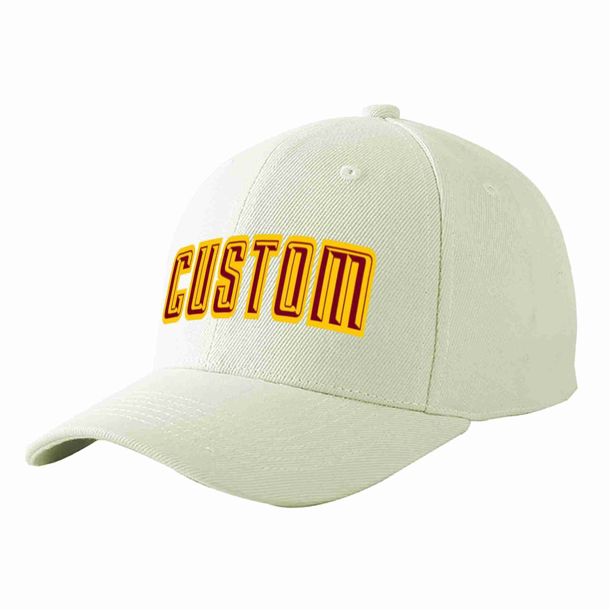 Custom Cream Crimson-Gold Curved Eaves Sport Baseball Cap Design for Men/Women/Youth