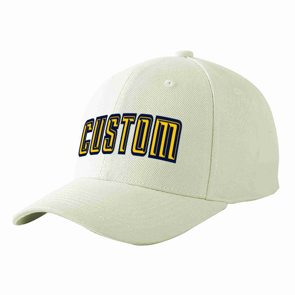 Custom Cream Gold-Navy Curved Eaves Sport Baseball Cap Design for Men/Women/Youth