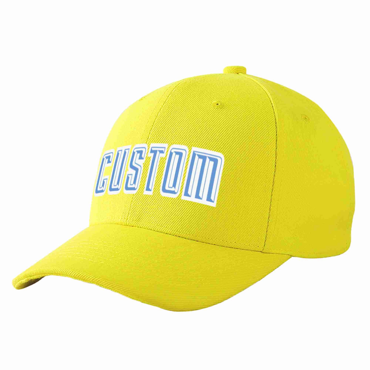 Custom Yellow Light Blue-White Curved Eaves Sport Baseball Cap Design for Men/Women/Youth