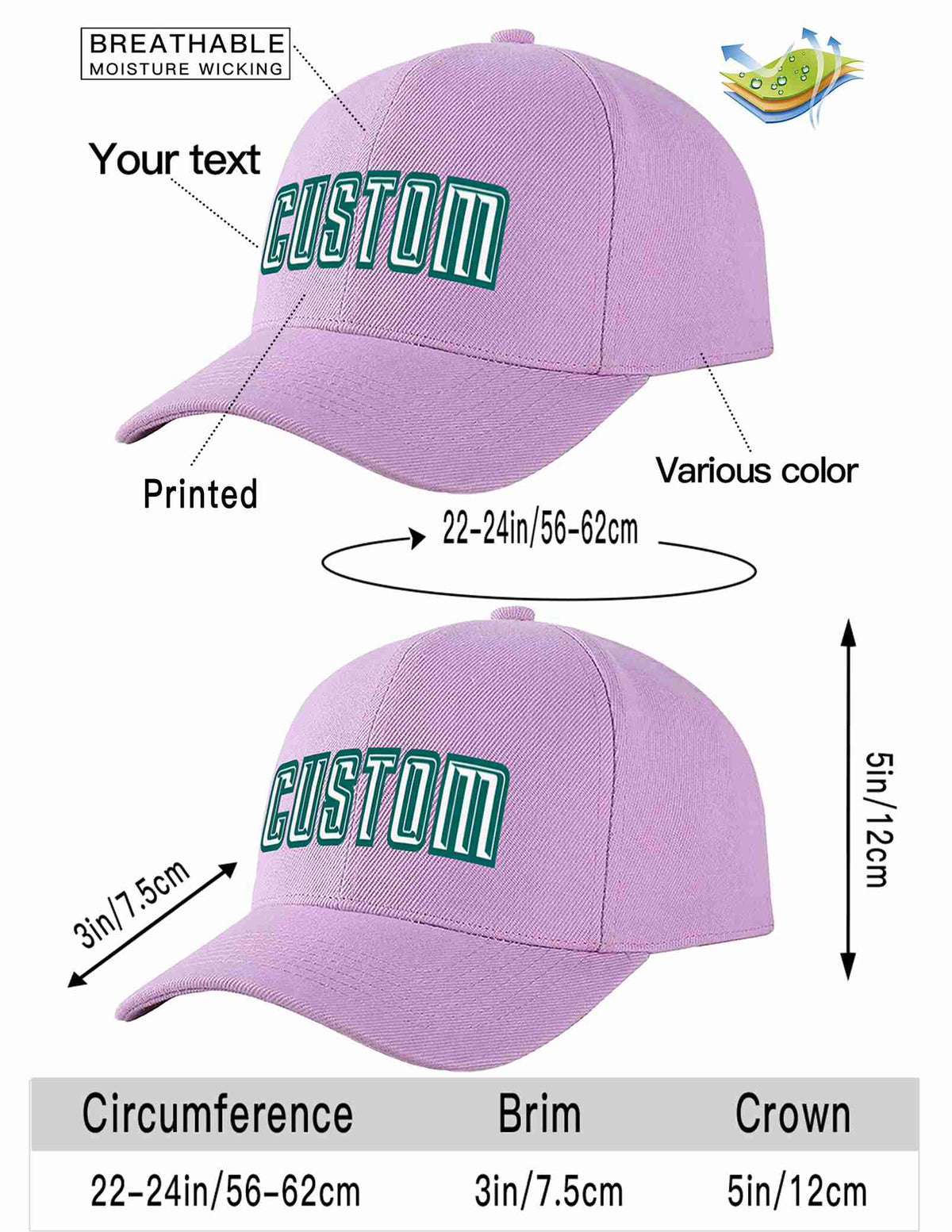 Custom Light Purple White-Aqua Curved Eaves Sport Baseball Cap Design for Men/Women/Youth